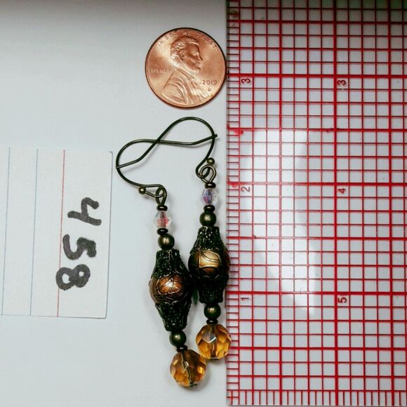 artisan earrings 458#mfs NEW boho golden crystal victorian hatpin dangle earring - Picture 4 of 5